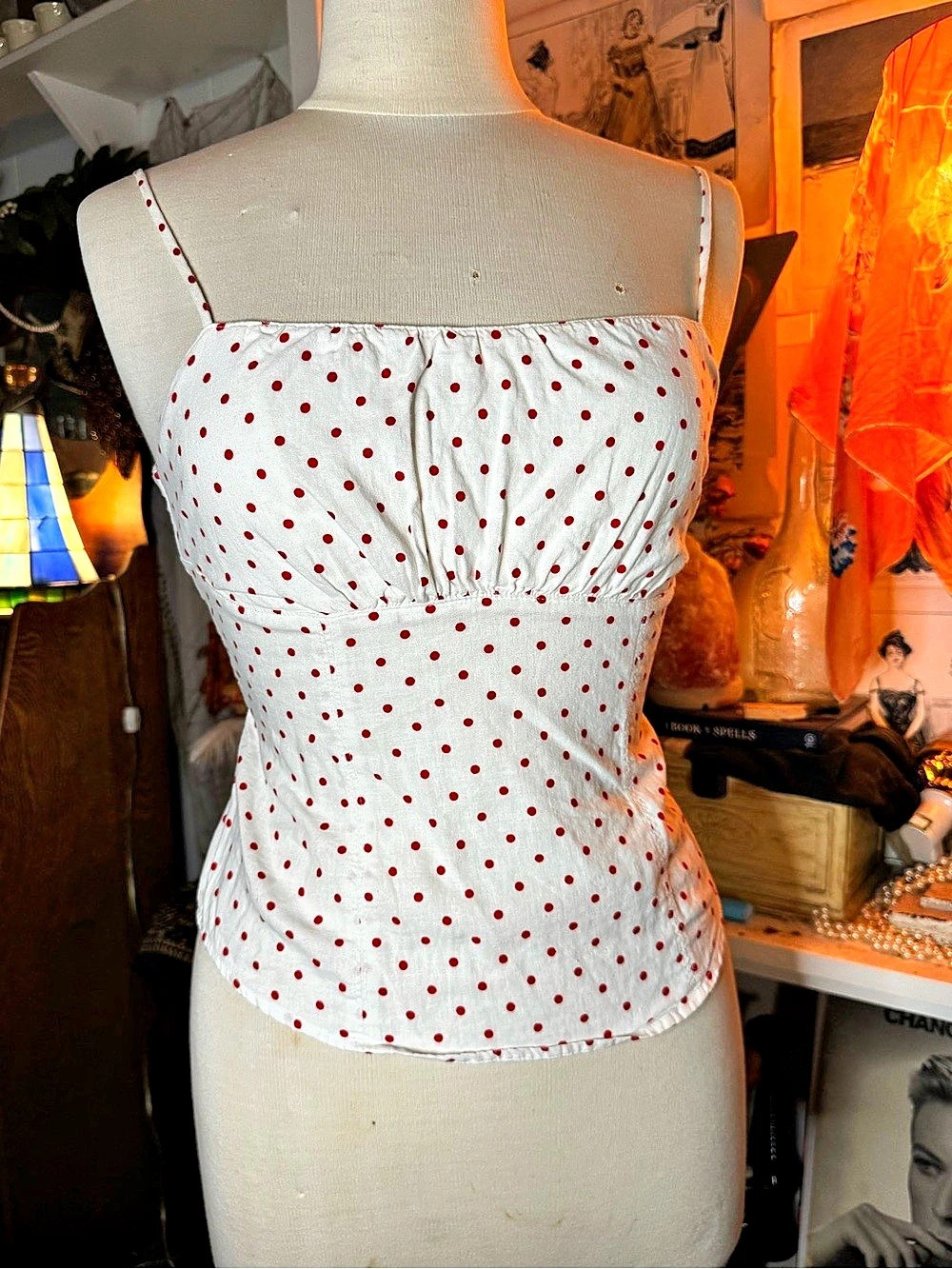 White & Red Polka Dot Cami